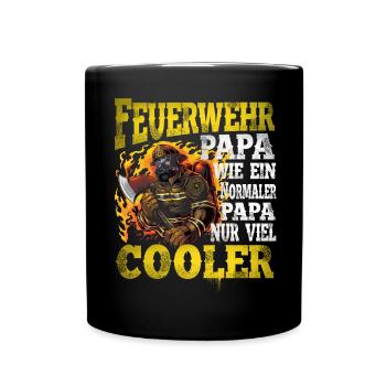 Feuerwehr Papa - Tasse einfarbig - Schwarz - Vorne