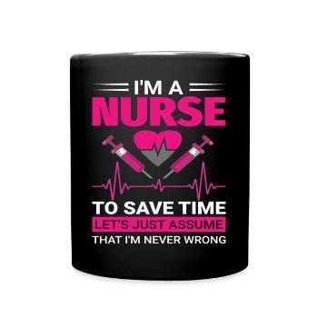 Krankenschwester - Tasse einfarbig - Schwarz - Vorne