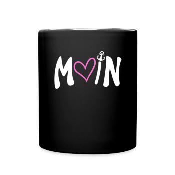 Moin Herz Anker Plattdeutsch - Tasse einfarbig - Schwarz - Vorne