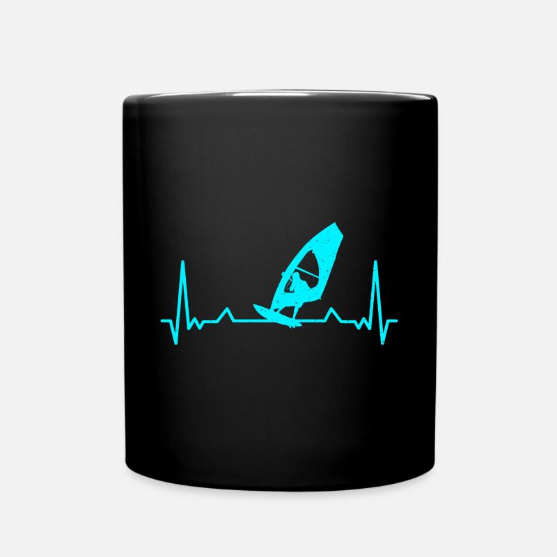 Windsurfing Heartbeat Windsurfer Blue - Mug uni - noir