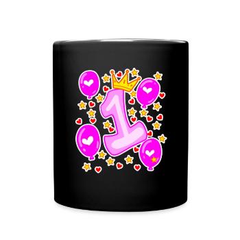 1. Anniversaire filles ballons de couronne étoiles - Mug uni - noir - Devant