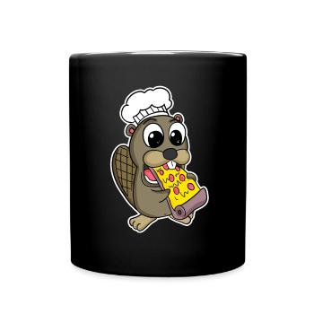 Beaver eats pizza chef gourmet - Full Colour Mug - black - Front