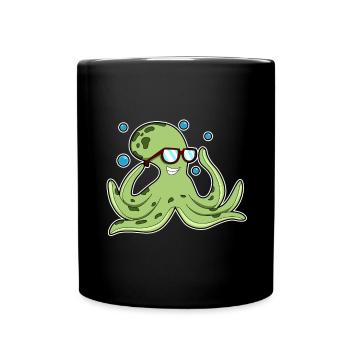 Krake Brille - Tasse einfarbig - Schwarz - Vorne