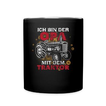 Opa mit Traktor Trecker Opa Großvater Lustiges Opa - Tasse einfarbig - Schwarz - Vorne