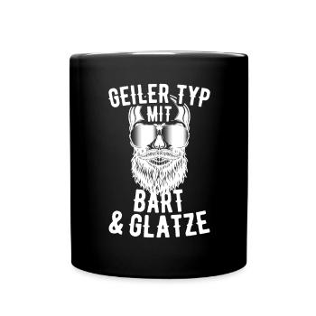 Geiler Typ Mit Bart & Glatze Glatzkopf Bartträger - Tasse einfarbig - Schwarz - Vorne