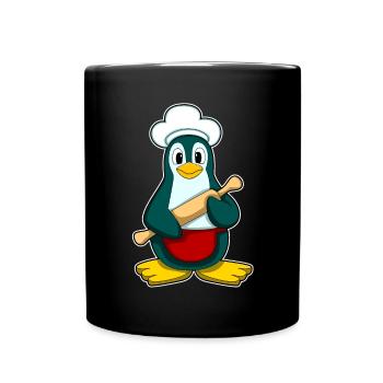 Pingouin comme boulanger avec du bois de pâte - Mug uni - noir - Devant