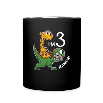 Dinosaurier Giraffe 3 Geburtstag Kindergeburtstag - Tasse einfarbig - Schwarz - Vorne
