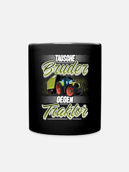 Tausche Bruder Gegen Traktor - Tasse einfarbig - Schwarz