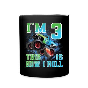 3 Years Children's Birthday Monster Truck - Full Colour Mug - black - Front