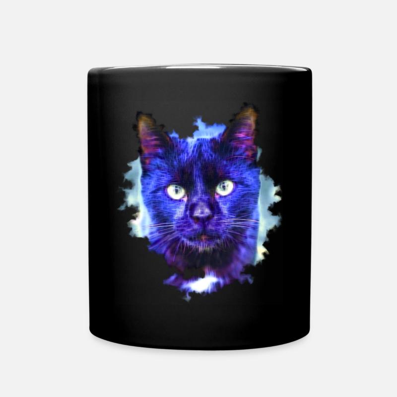Chat néon sous la pluie de lumière - Mug uni - noir
