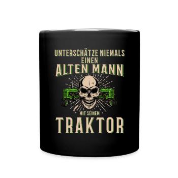 Unterschätze niemals einen alten Mann Traktor - Tasse einfarbig - Schwarz - Vorne