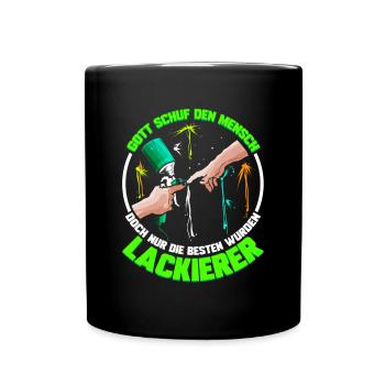 Gott schuf den Lackierer - Lustiges Autolackierer - Tasse einfarbig - Schwarz - Vorne