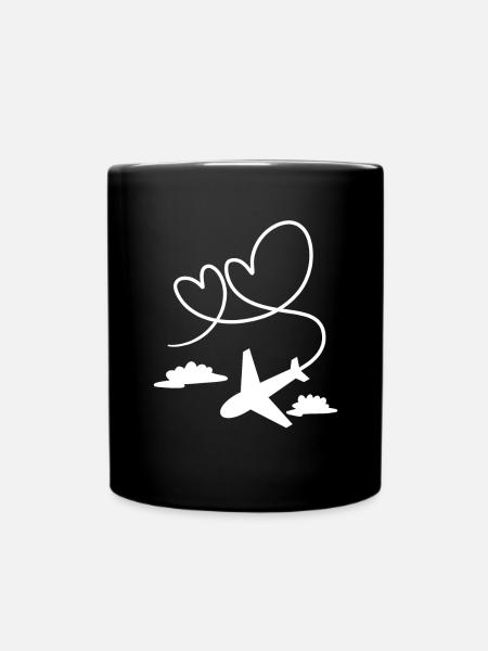 Avion avion avec coeur - Mug uni - noir
