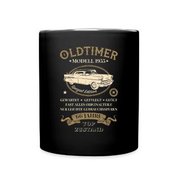 66. Geburtstag 66 Jahre Oldtimer Modell 1955 - Tasse einfarbig - Schwarz - Vorne