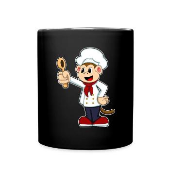 Affe Koch Kochlöffel Kochen - Tasse einfarbig - Schwarz - Vorne