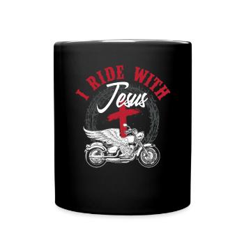 Jesus Christian Motorcyclist Motorcycle - Full Colour Mug - black - Front