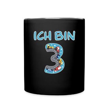 Geburtstagszahl Drei mit Spielzeugmaschinen - Tasse einfarbig - Schwarz - Vorne