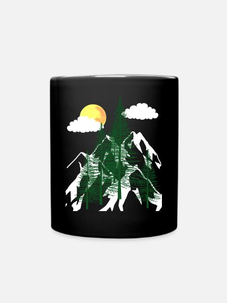 Wildnis Wald Bäume Tannen Natur Gebirge Berge - Tasse einfarbig - Schwarz