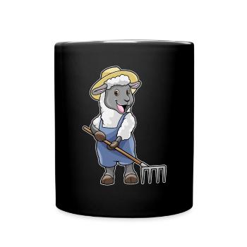 Schaf Landwirt Harke Bauernhof - Tasse einfarbig - Schwarz - Vorne