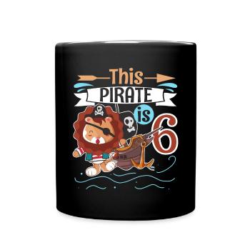 6 ans d’anniversaire d’enfant Lion Pirate - Mug uni - noir - Devant