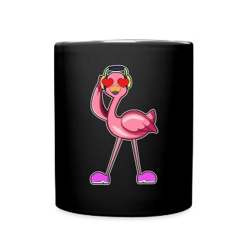 Flamingo Kopfhörer Musik - Tasse einfarbig - Schwarz - Vorne