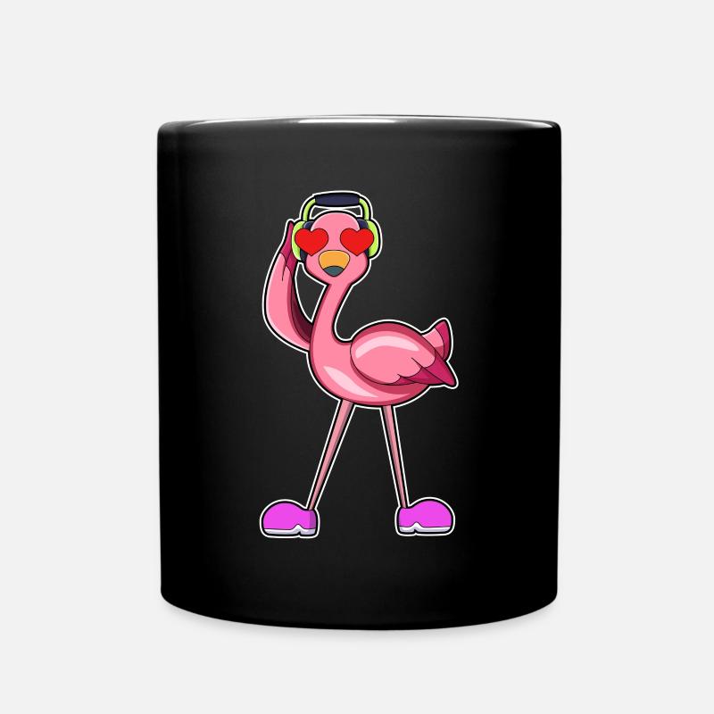 Flamingo Kopfhörer Musik - Tasse einfarbig - Schwarz