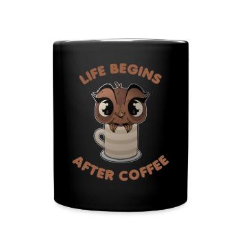 Nachteule Kaffee Eule in Becher - Tasse einfarbig - Schwarz - Vorne