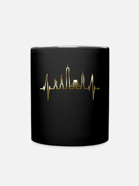 New York Skyline Herzschlag Herz Puls USA Geschenk - Tasse einfarbig - Schwarz