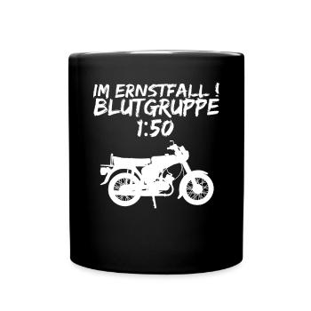 Blutgruppe 1:50 Ostalgie Moped Motorrad DDR Simmi - Tasse einfarbig - Schwarz - Vorne