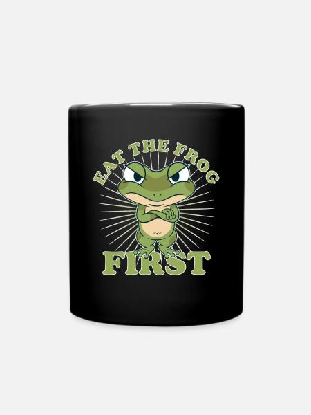 "Eat The Frog First" Comic To Dos zuerst machen - Tasse einfarbig - Schwarz