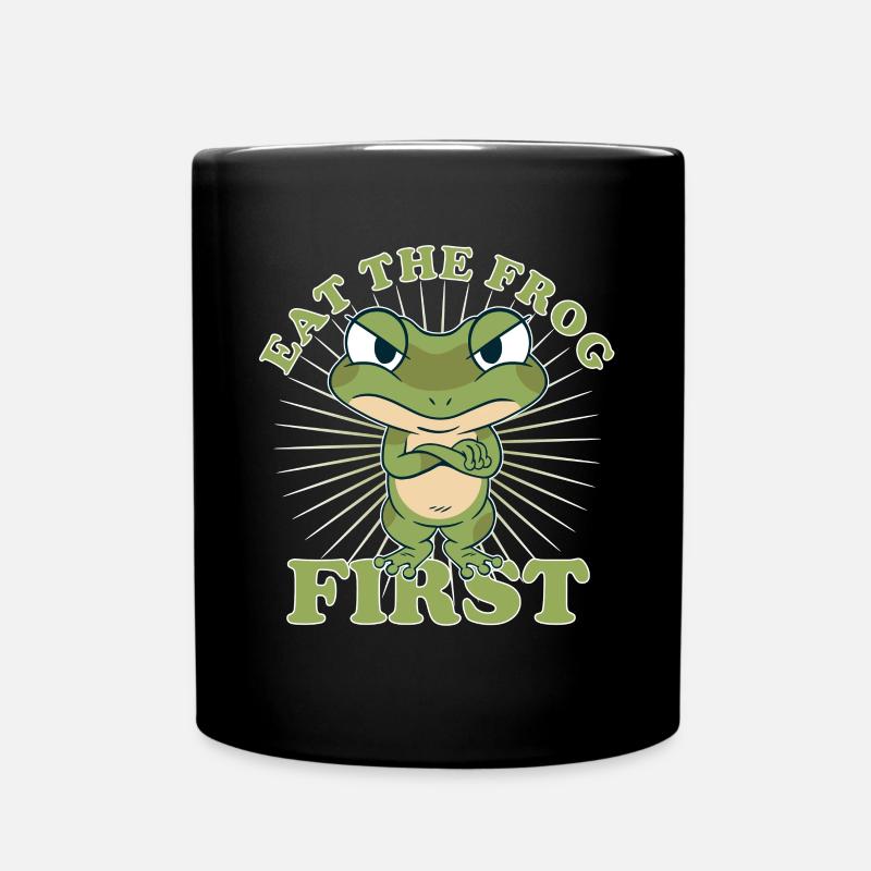 "Eat The Frog First" Comic To Dos zuerst machen - Tasse einfarbig - Schwarz