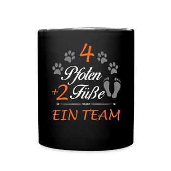 4 Pfoten, 2 Füße ein Team Dog Hund - Gassi Design - Tasse einfarbig - Schwarz - Vorne