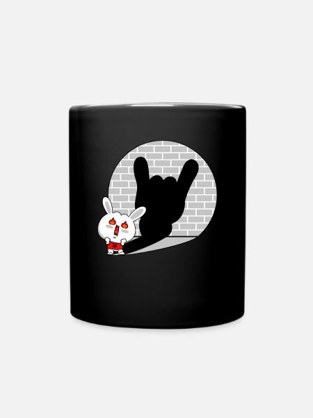 Heavy Metal Hase Osterhase Pommesgabel Rock Hand - Tasse einfarbig - Schwarz