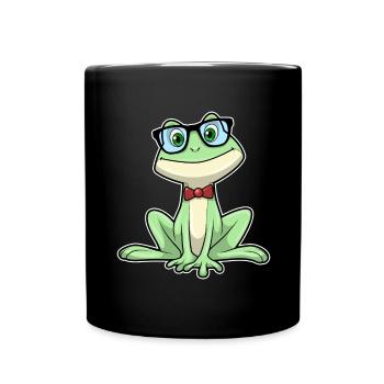 Frosch Nerd Buch Brille - Tasse einfarbig - Schwarz - Vorne