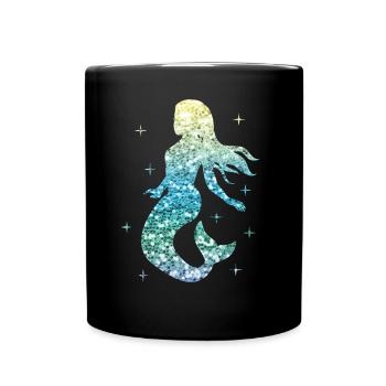 Mermaid Ladies Girl Gift Mermaid Glitter - Full Colour Mug - black - Front