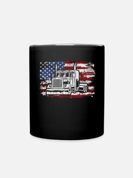 Truck USA Flag Chauffeur de camion - Mug uni - noir
