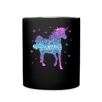 Licorne cadeau fille femmes paillettes Unicorn - Mug uni - noir - Devant