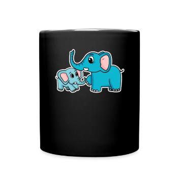 Elefant mit Kind - Elefant mit Baby - Tasse einfarbig - Schwarz - Vorne