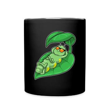 Caterpillar with leaf as parasol - Full Colour Mug - black - Front