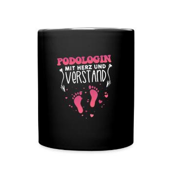 Podologin mit Herz und Verstand - Tasse einfarbig - Schwarz - Vorne