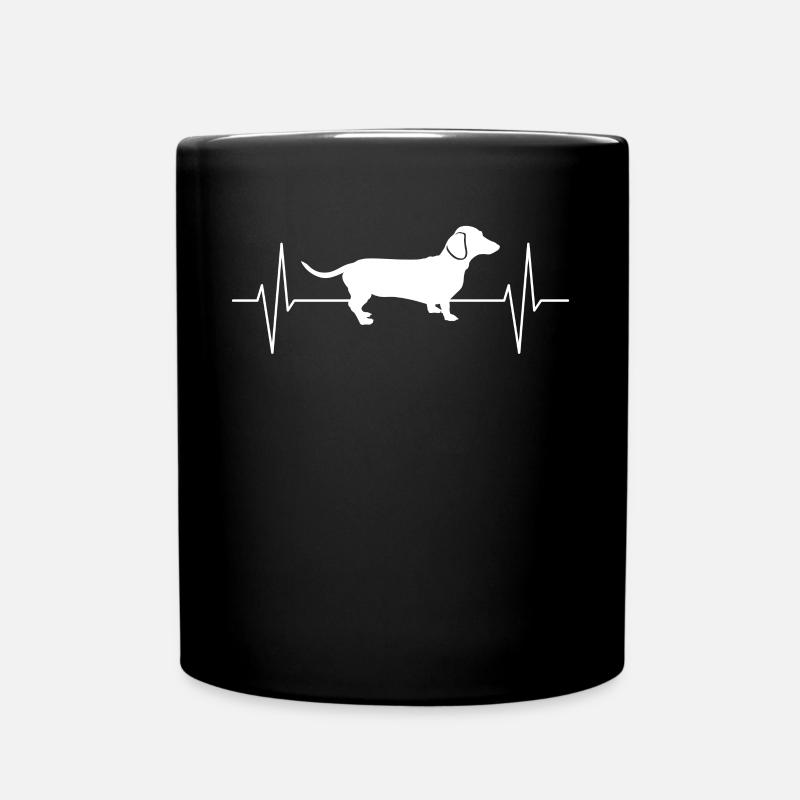 Dackel Dackelhund Hund Herzschlag Linie Geschenk - Tasse einfarbig - Schwarz
