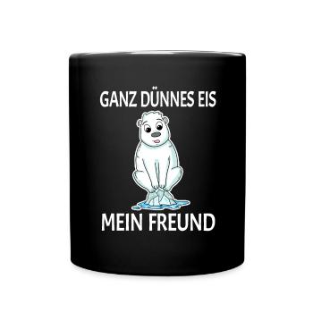 Eisbär dünnes Eis - lustiger Spruch - Tasse einfarbig - Schwarz - Vorne