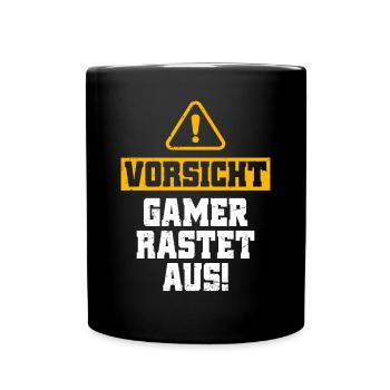 Gamer Rastet Aus Vorsicht Zocker Kann Ausrasten - Tasse einfarbig - Schwarz - Vorne