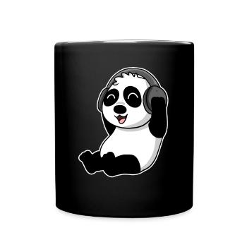 Baby Panda Animal Listens to Music with Headphones - Full Colour Mug - black - Front