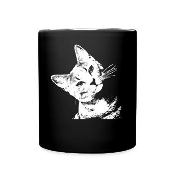 Katze Katzenmotiv Katzenkopf Süß Schräg Damen - Tasse einfarbig - Schwarz - Vorne