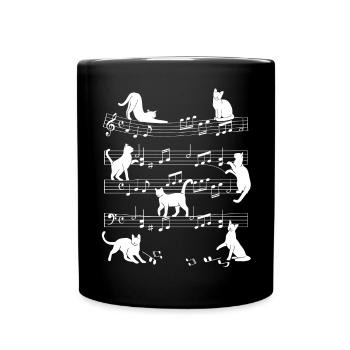 Spielende Katze Katzen Musik Noten Miau Kitten - Tasse einfarbig - Schwarz - Vorne