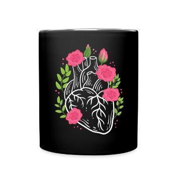 Menschliches Herz Blumen Kardiologe - Tasse einfarbig - Schwarz - Vorne