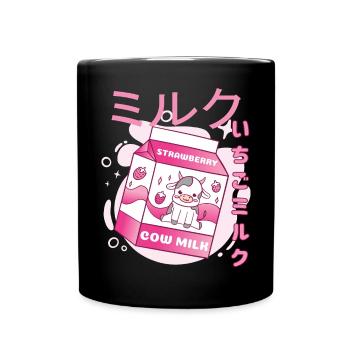 Kawaii Erdbeer Kuh Milch Strawberry Vaporwave - Tasse einfarbig - Schwarz - Vorne