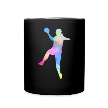 Handball Handballerin Aquarell Geschenk Damen - Tasse einfarbig - Schwarz - Vorne