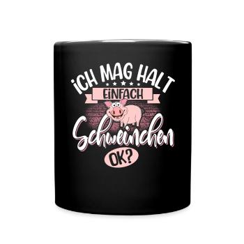 Schwein Schweinchen Hausschwein - Tasse einfarbig - Schwarz - Vorne